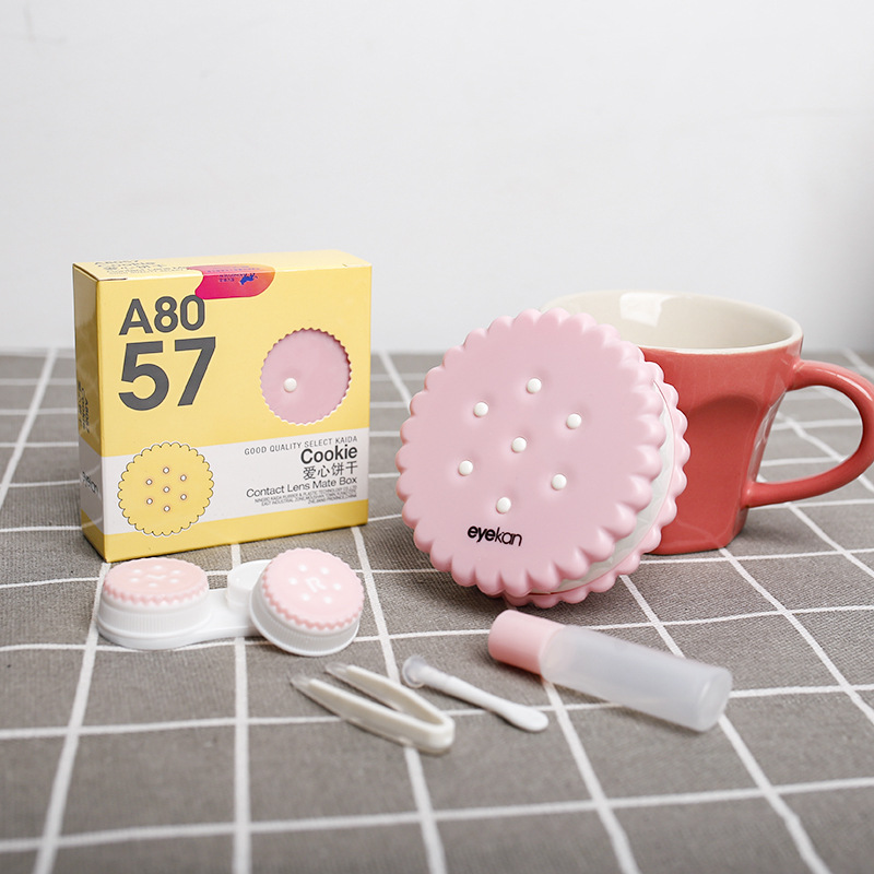 New Arrival Cartoon Cute Cookie Glasses Double Contact Lenses Box Contact Lens Case For Eyes Care Kit Holder Container Gift