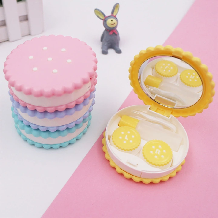 New Arrival Cartoon Cute Cookie Glasses Double Contact Lenses Box Contact Lens Case For Eyes Care Kit Holder Container Gift