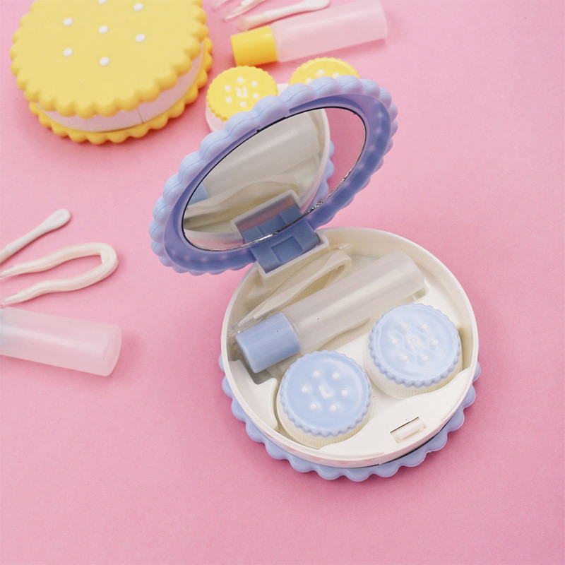 New Arrival Cartoon Cute Cookie Glasses Double Contact Lenses Box Contact Lens Case For Eyes Care Kit Holder Container Gift