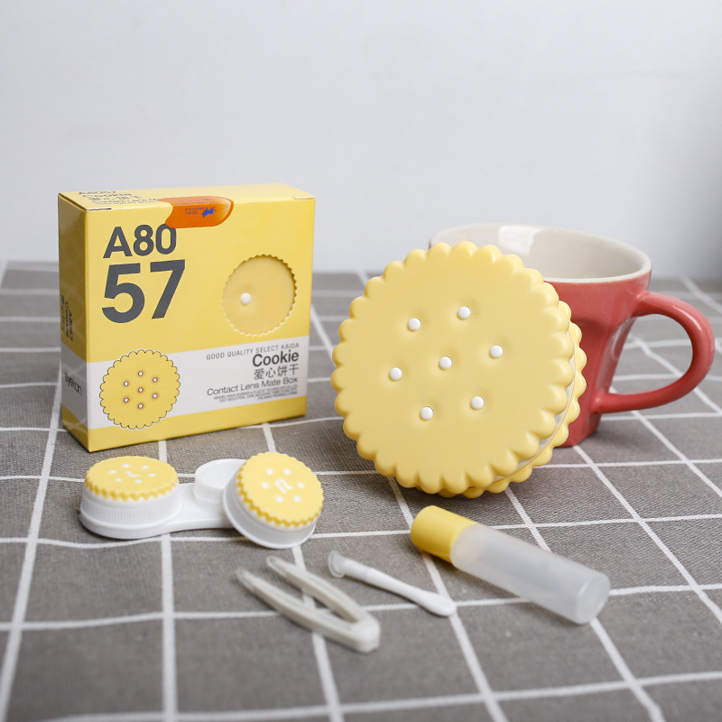 New Arrival Cartoon Cute Cookie Glasses Double Contact Lenses Box Contact Lens Case For Eyes Care Kit Holder Container Gift