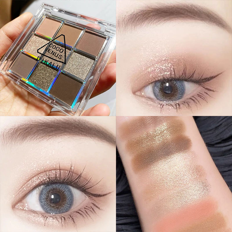 DIKALU New Nine-color Eyeshadow Palette Rose Pink Color Pearly Matte Glitter Eyeshadow Pallete Shiny Eye Shadow Eye Pigments