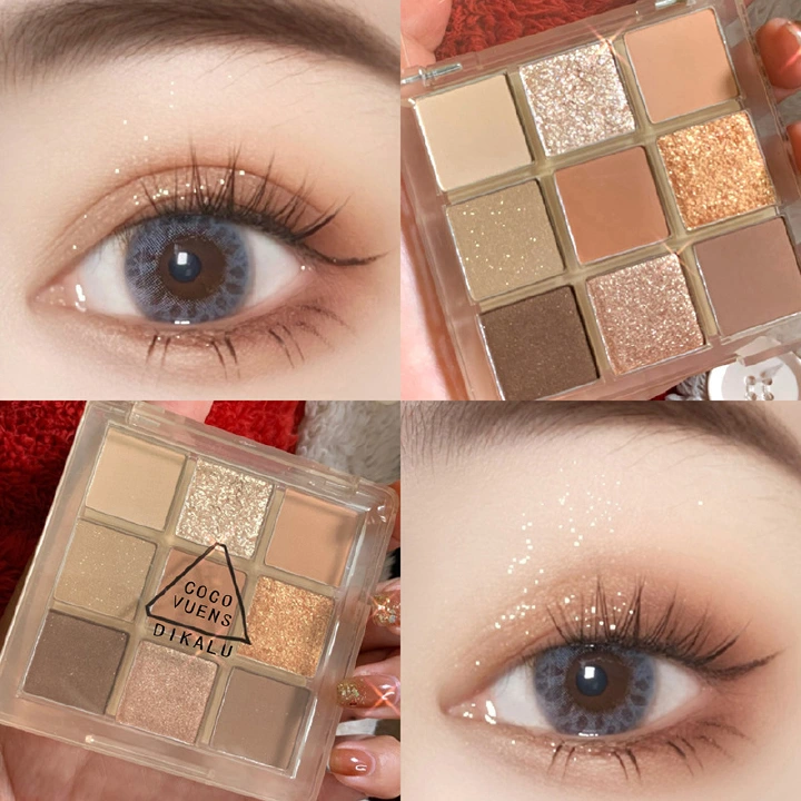 DIKALU New Nine-color Eyeshadow Palette Rose Pink Color Pearly Matte Glitter Eyeshadow Pallete Shiny Eye Shadow Eye Pigments