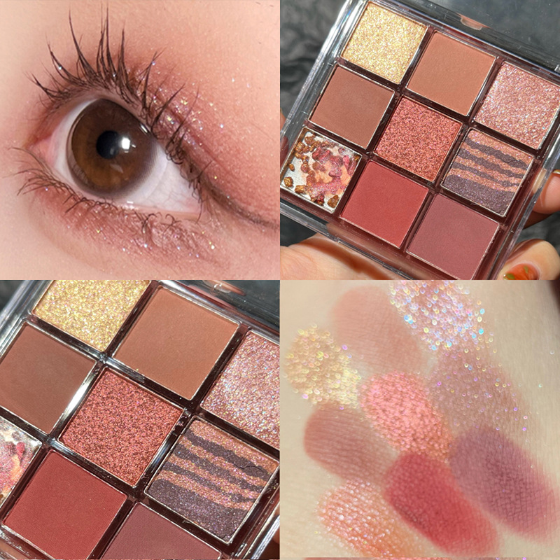 DIKALU New Nine-color Eyeshadow Palette Rose Pink Color Pearly Matte Glitter Eyeshadow Pallete Shiny Eye Shadow Eye Pigments