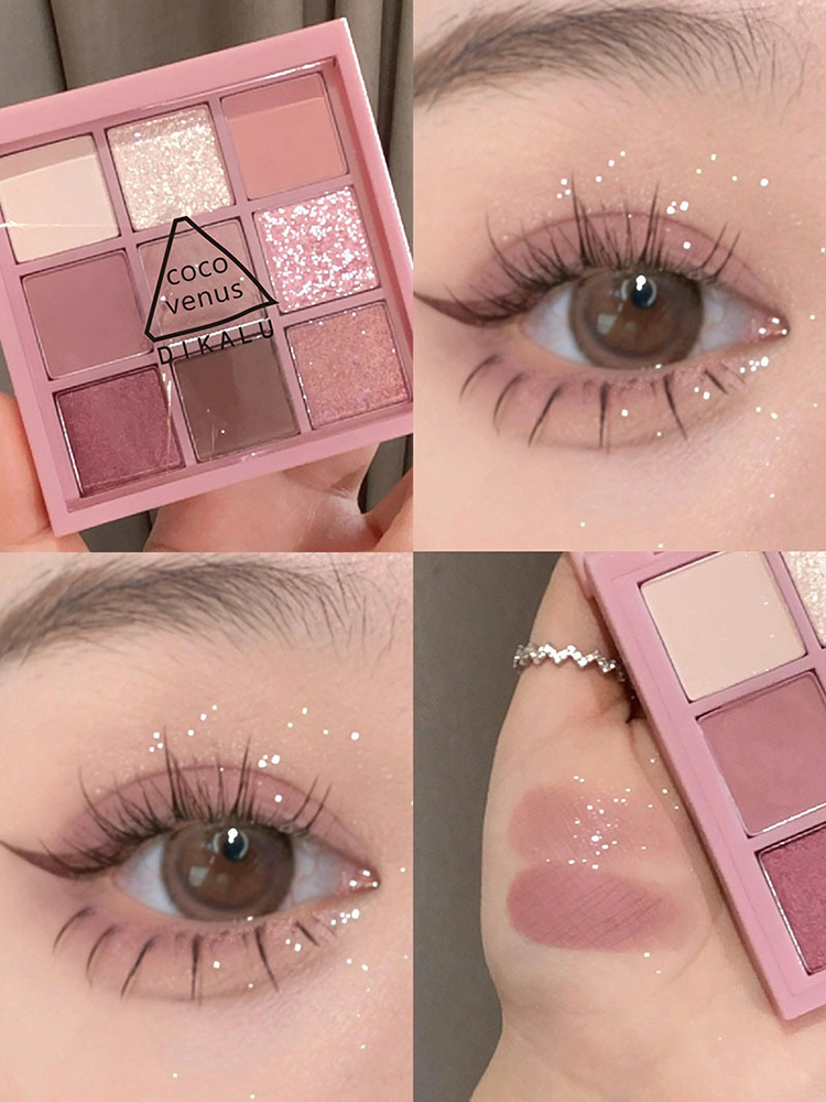 DIKALU New Nine-color Eyeshadow Palette Rose Pink Color Pearly Matte Glitter Eyeshadow Pallete Shiny Eye Shadow Eye Pigments