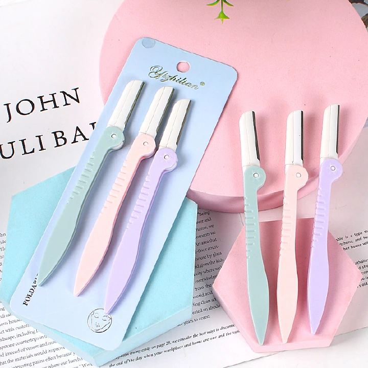 3PCS/Set Pink Blue white Face Eyebrow Razor Trimmer Hair Beauty Face Eyebrow Shaper Shaver Stainless Steel Blades Makeup Tools