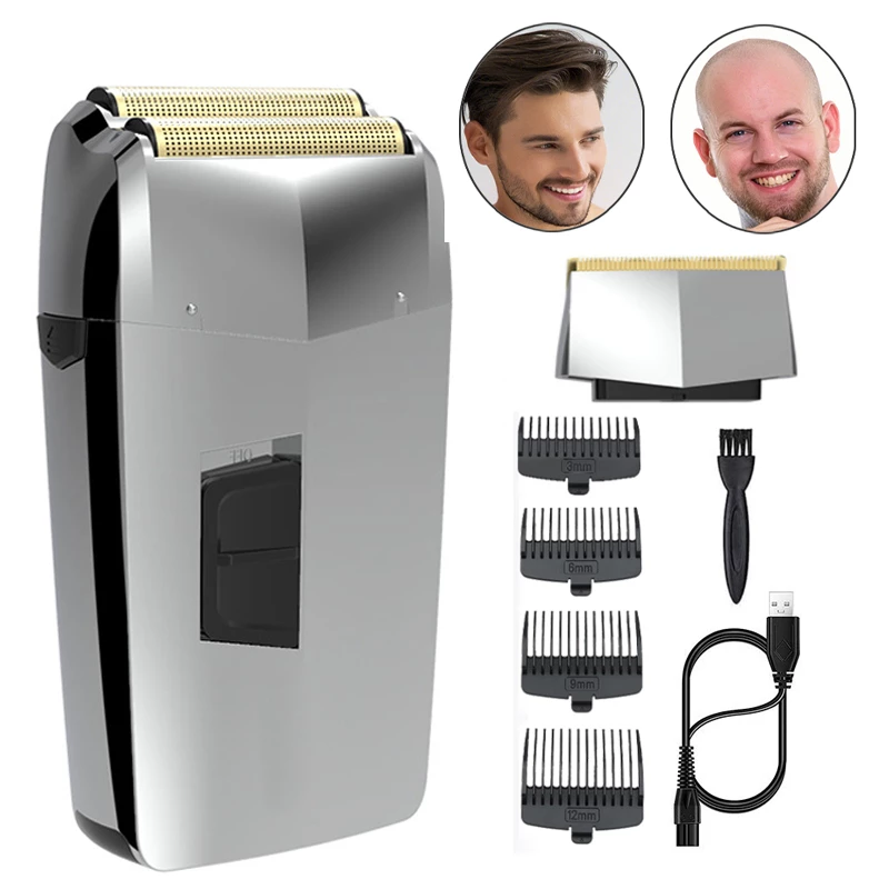 2 in 1 Reciprocating Shaver Electric Hair Clipper Trimmer With 4 limit comb Powerful Rechargeable Shaving Machine Wet & Dry Beard Razor for Men 2 Floating Shaver Head Bald Head Shaving Machine