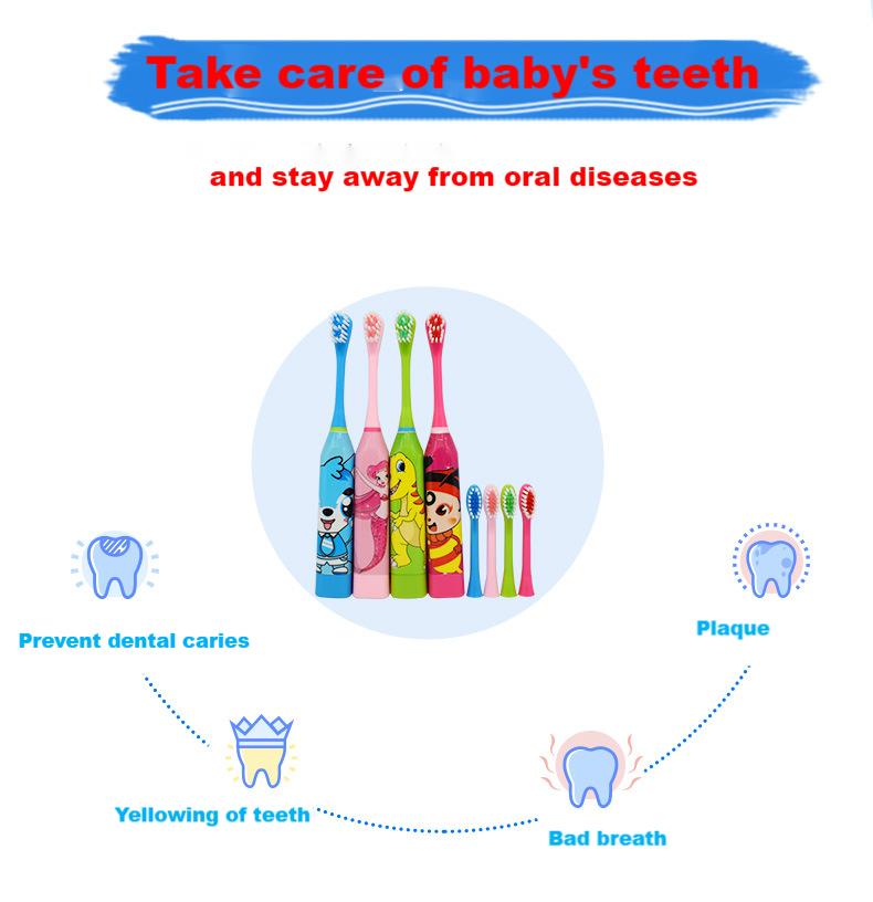 Toothbrush Soft Bristle for Battery Type Children's Electric Toothbrush Cute Cartoon Kids Oral Cleaning Accessory Automatic Ultrasonic Waterproof Toothbrush