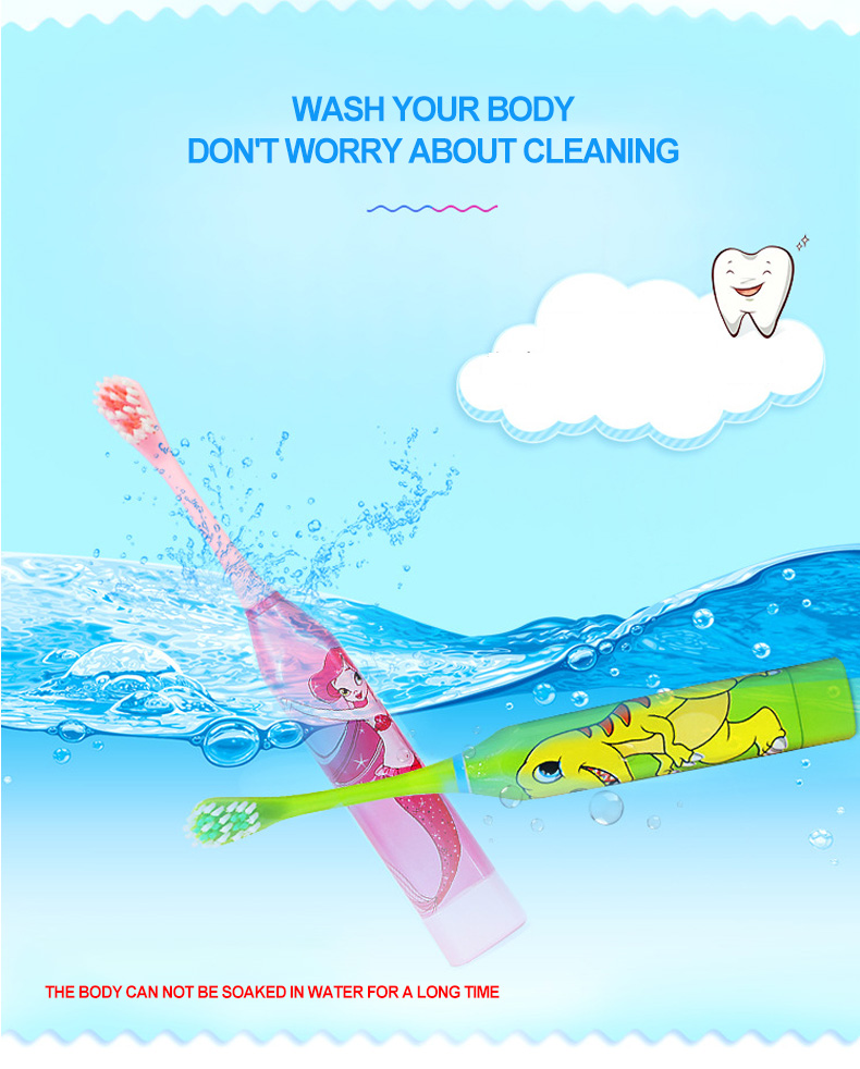 Toothbrush Soft Bristle for Battery Type Children's Electric Toothbrush Cute Cartoon Kids Oral Cleaning Accessory Automatic Ultrasonic Waterproof Toothbrush