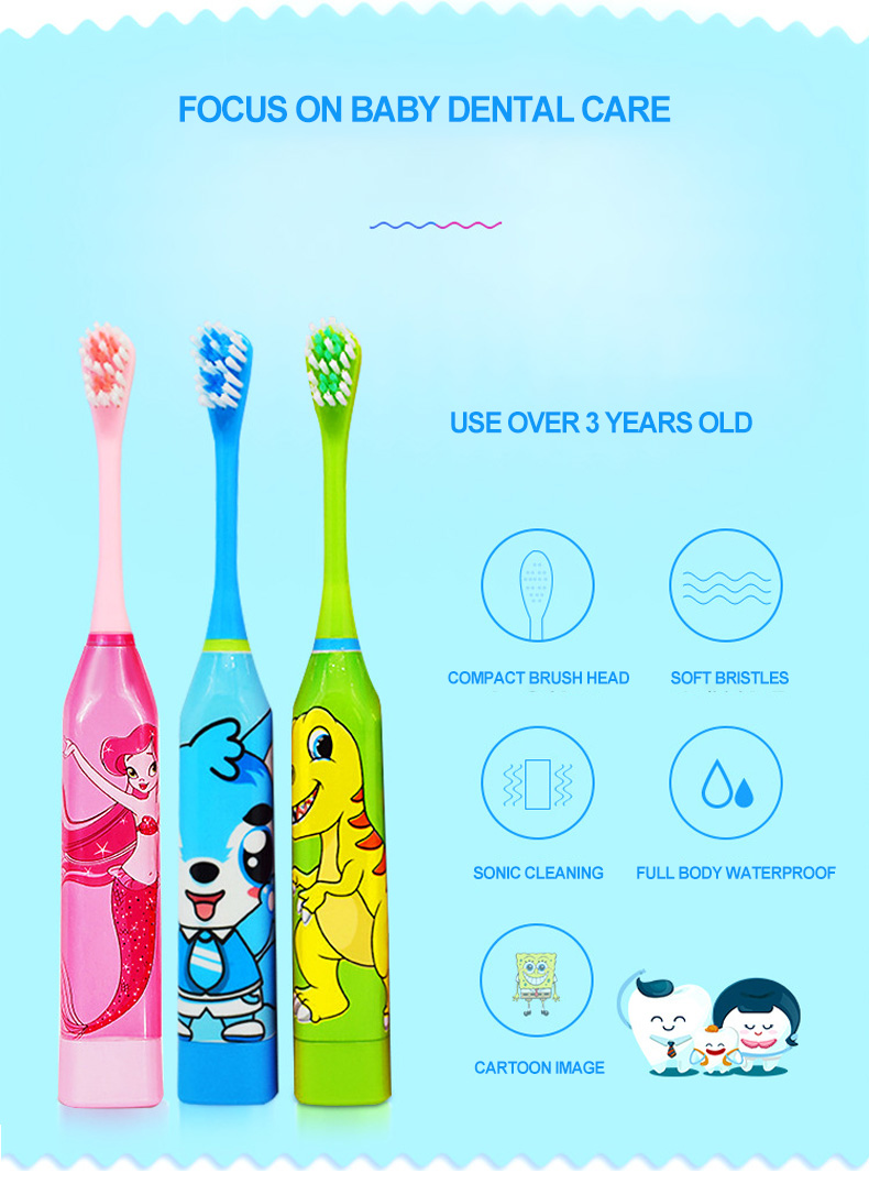 Toothbrush Soft Bristle for Battery Type Children's Electric Toothbrush Cute Cartoon Kids Oral Cleaning Accessory Automatic Ultrasonic Waterproof Toothbrush