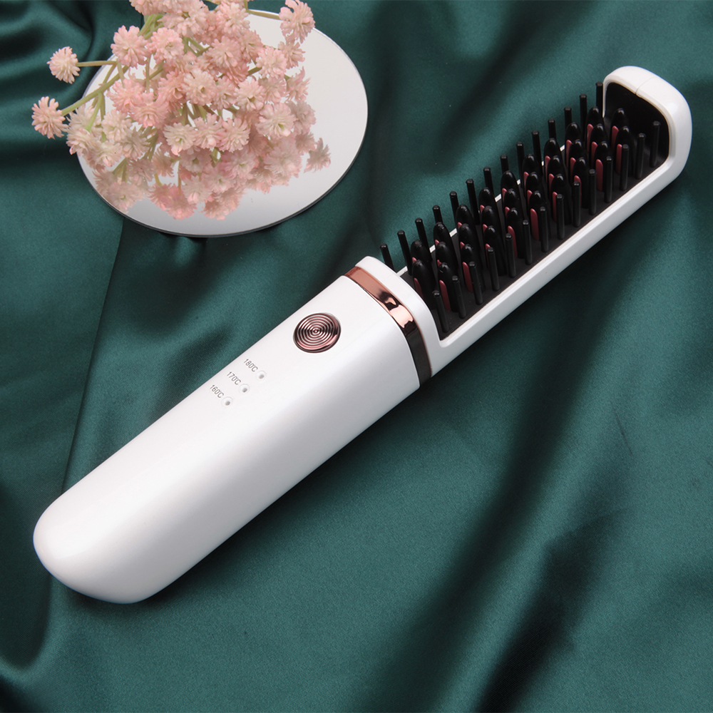 New Arrival White Rechargeable Hair Straightener Brush Wireless USB Recharge Easy to Carry 100-240v Universal Perm Machine