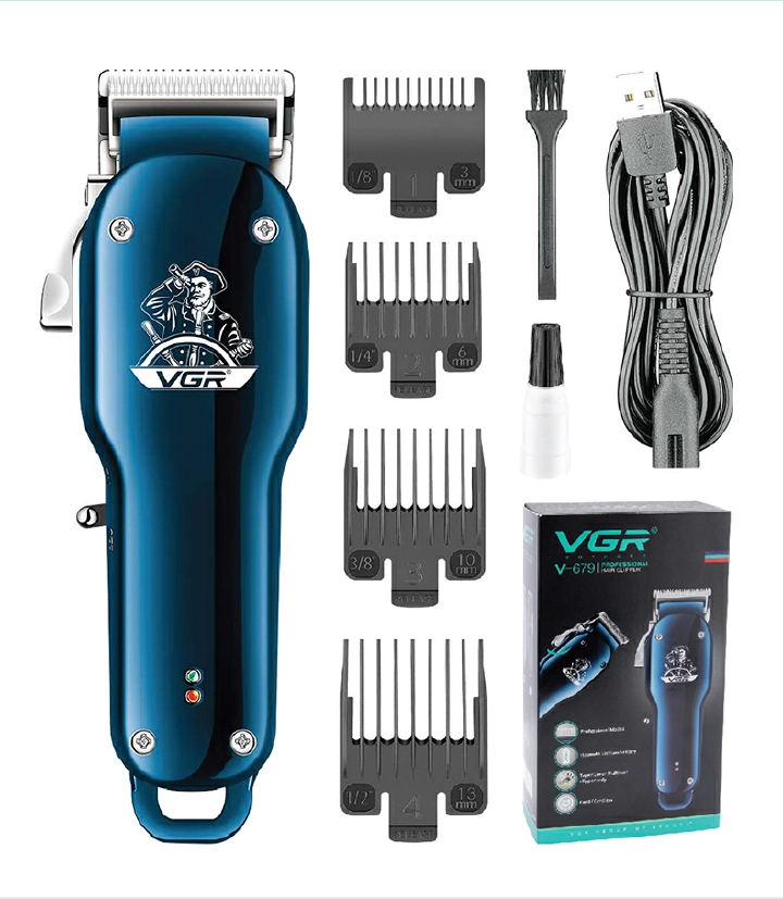 Hair Cutting Machine Electric Hair Clipper Professional Haircut Barber USB Rechargeable Cordless Hair Trimmer For Men V-679 Stainless Steel Blade With 4 Limit Comb 3/6/9/13 mm