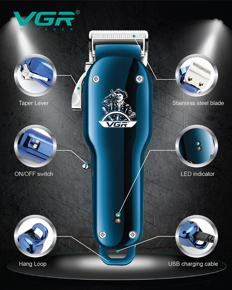 Hair Cutting Machine Electric Hair Clipper Professional Haircut Barber USB Rechargeable Cordless Hair Trimmer For Men V-679 Stainless Steel Blade With 4 Limit Comb 3/6/9/13 mm