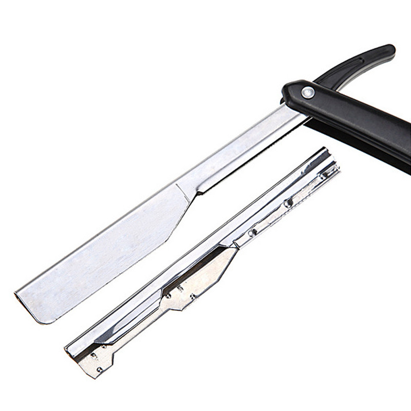 Men Straight Edge Folding Razor with Plastic Handle Vintage Salon Barber Manual Beard Shaver Cutter Holder without Blade