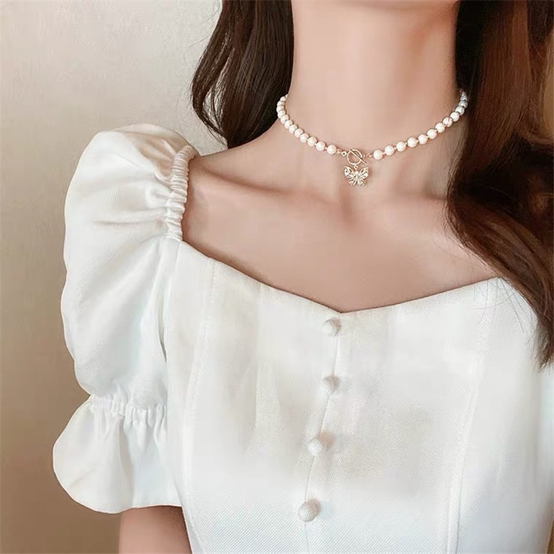 Butterfly Necklace Ins Cold Wind Pearl Choker Collarbone Chain For women girls Gifts