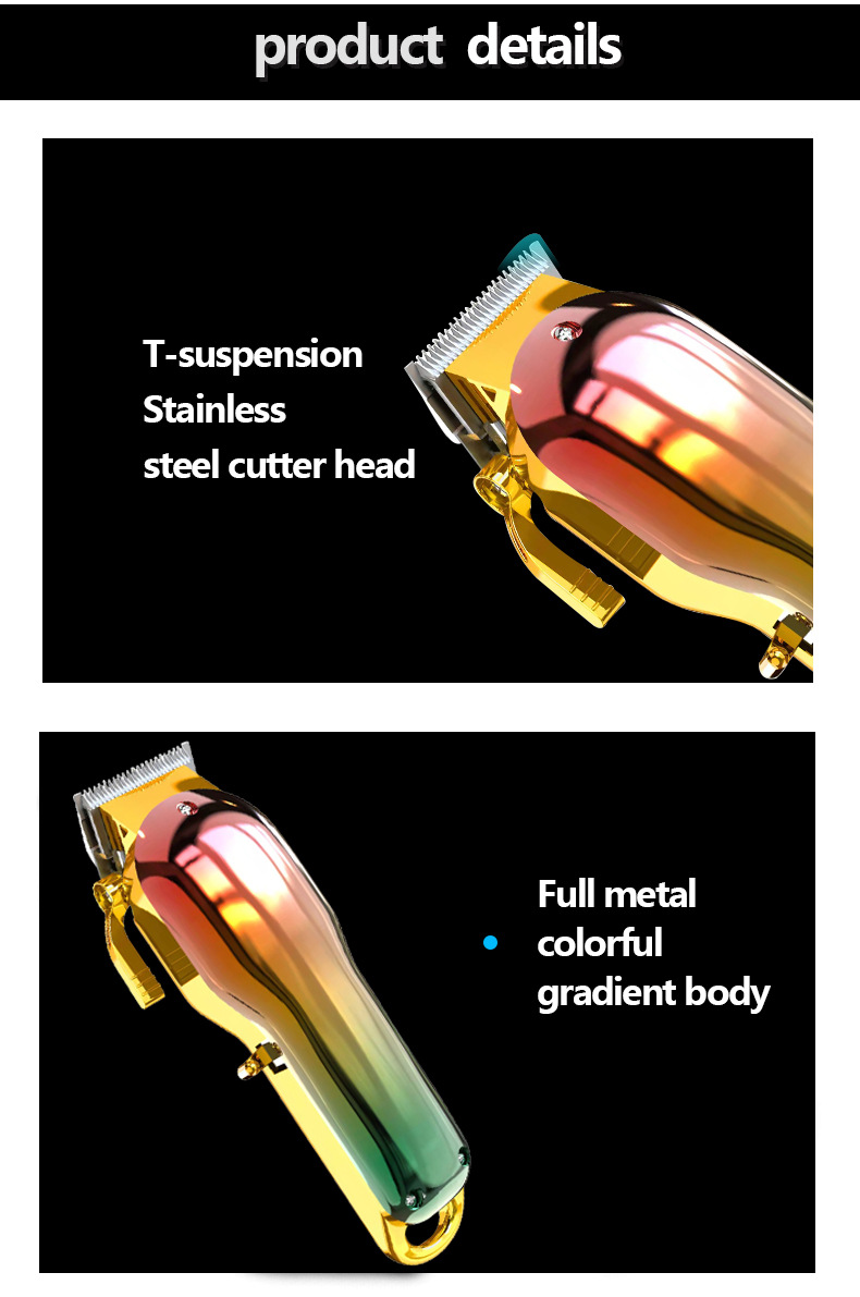 Colorful Electric Hair Trimmer USB Rechargeable Professional Hair Clipper Men Hair Cutting Beard Shaver Full Metal Mirror Body Machine Oil Head Carving