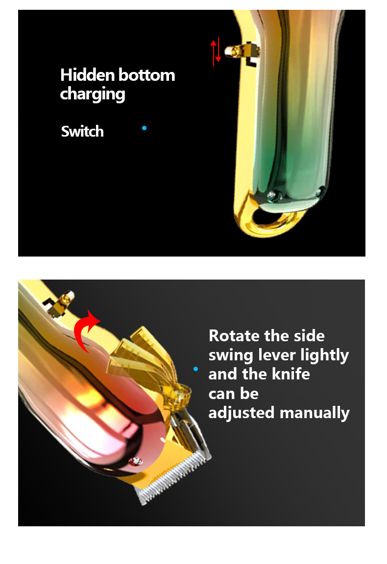 Colorful Electric Hair Trimmer USB Rechargeable Professional Hair Clipper Men Hair Cutting Beard Shaver Full Metal Mirror Body Machine Oil Head Carving
