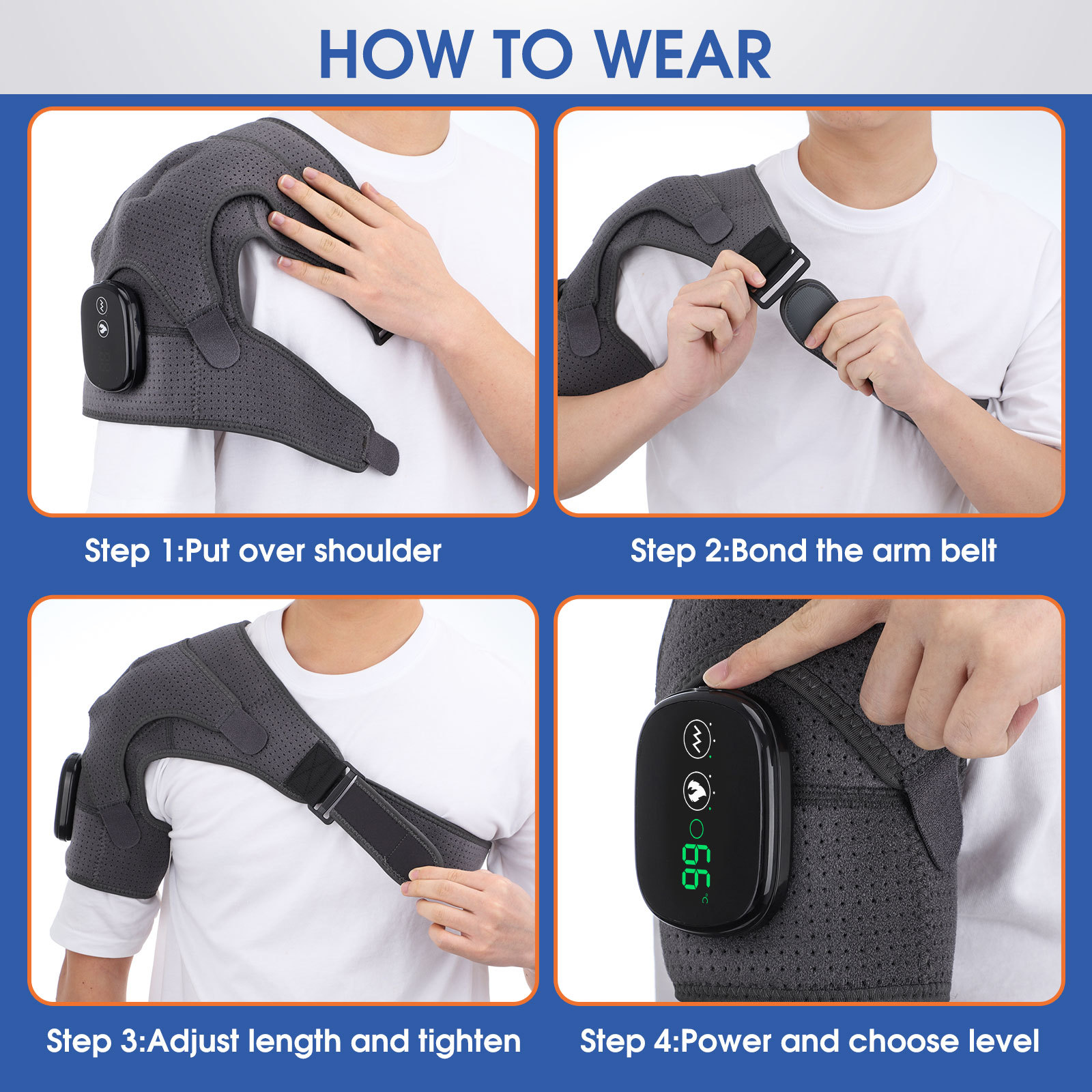 Electric Heating Shoulder Knee Brace LED Massager Vibrators Orthopedics Belt 70℃ Arthritis Pain Relief Physiotherapy
