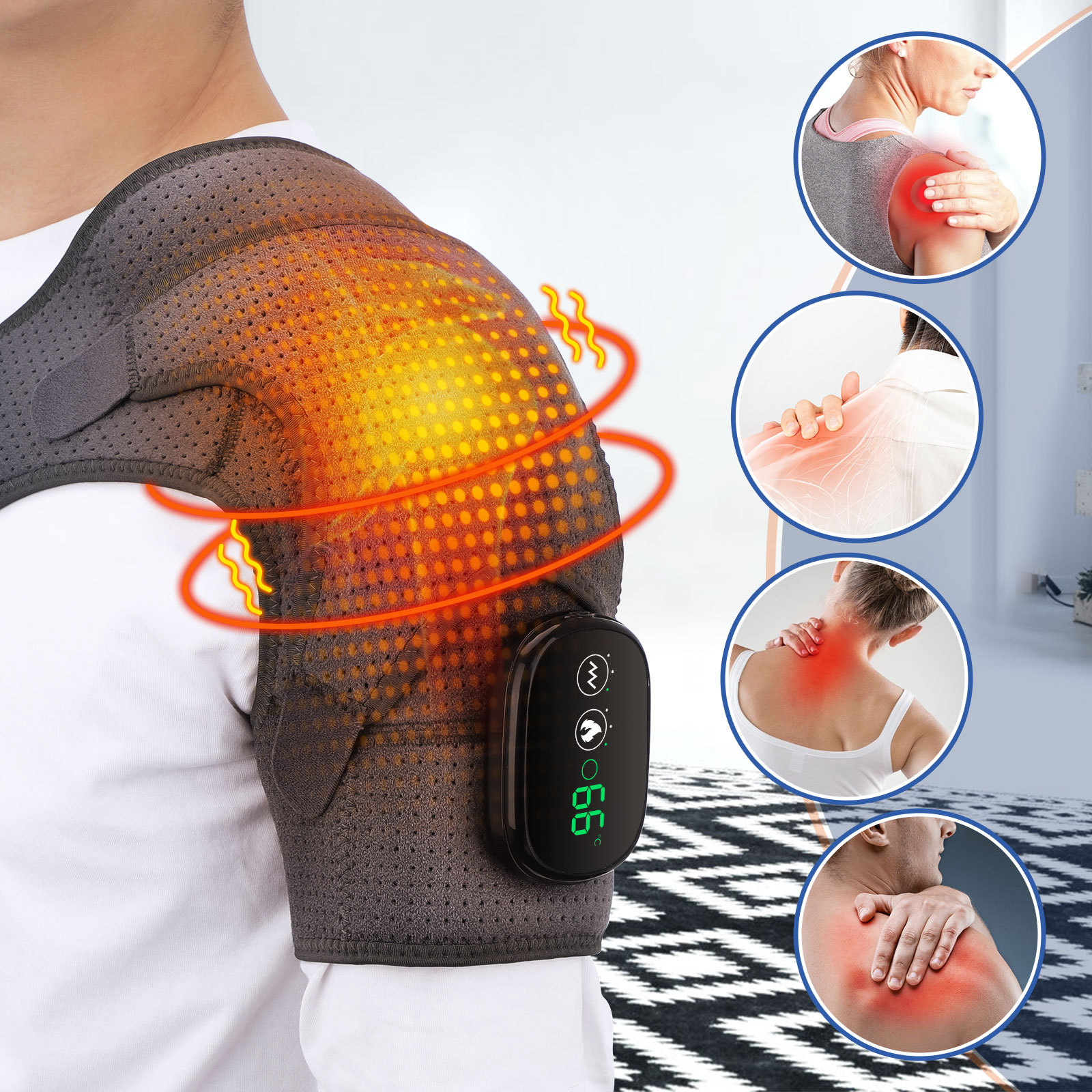Electric Heating Shoulder Knee Brace LED Massager Vibrators Orthopedics Belt 70℃ Arthritis Pain Relief Physiotherapy