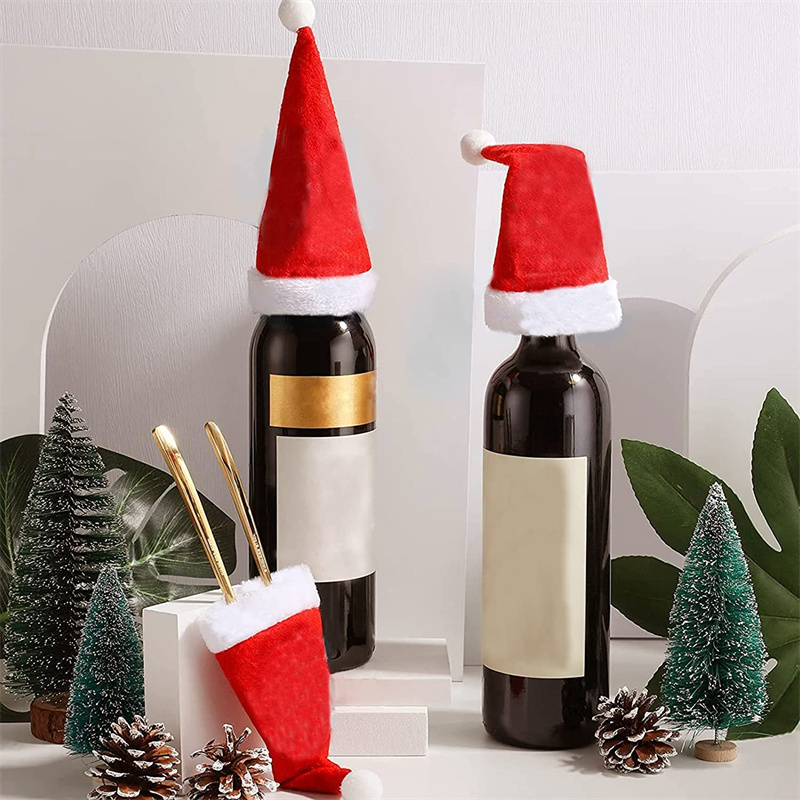 10pcs Christmas Hat Tableware Holder Fork Knife Cutlery Storage Holder Bag Home Decoration Accessories Kitchen Tableware Holde