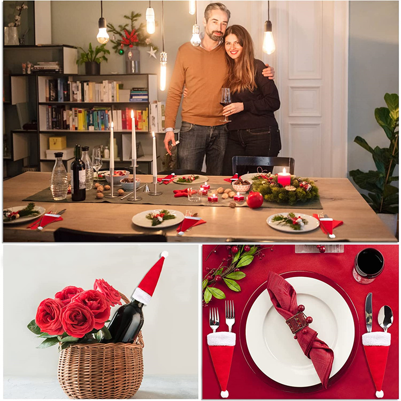10pcs Christmas Hat Tableware Holder Fork Knife Cutlery Storage Holder Bag Home Decoration Accessories Kitchen Tableware Holde