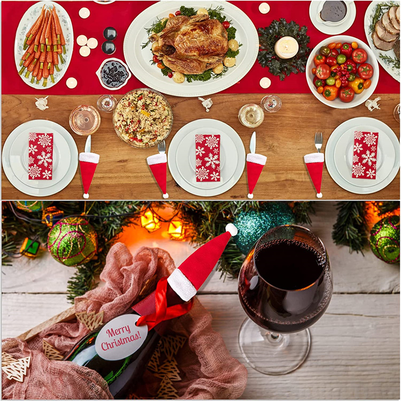 10pcs Christmas Hat Tableware Holder Fork Knife Cutlery Storage Holder Bag Home Decoration Accessories Kitchen Tableware Holde