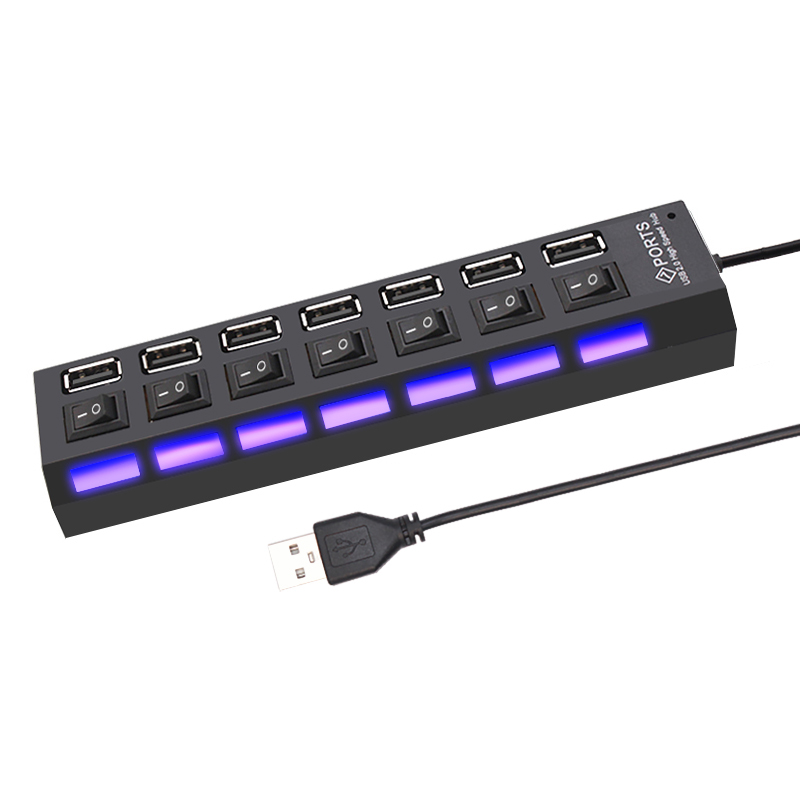 Multi USB 2.0 Hub Splitter Hub Use Power Adapter 4/7 Port Multiple Expander with Switch for PC Chargers Power Adapters Charging Stations