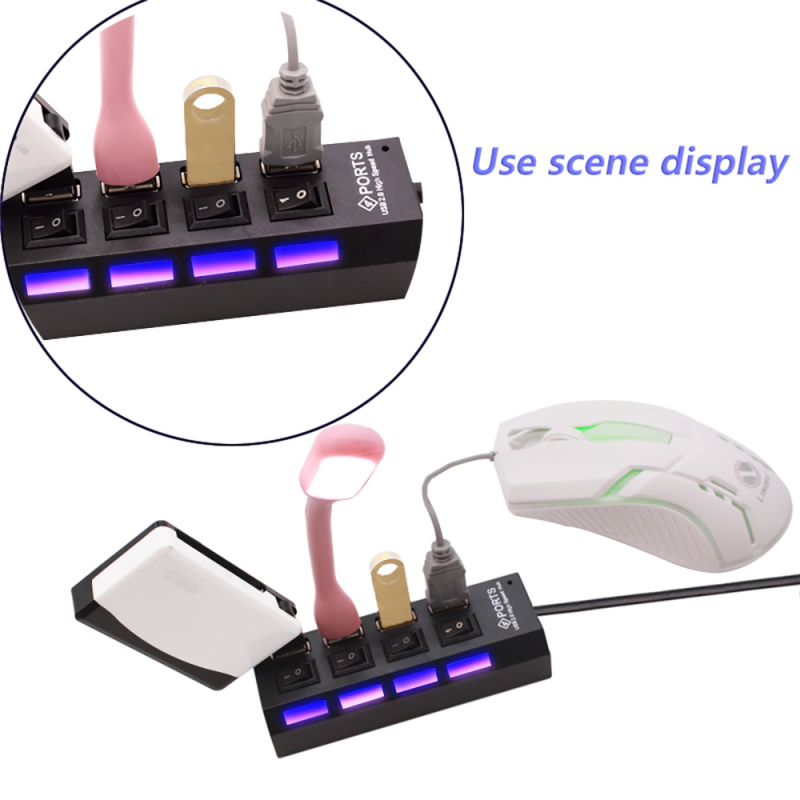Multi USB 2.0 Hub Splitter Hub Use Power Adapter 4/7 Port Multiple Expander with Switch for PC Chargers Power Adapters Charging Stations