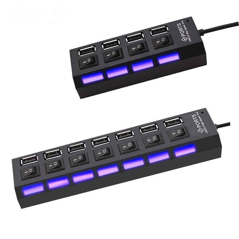 Multi USB 2.0 Hub Splitter Hub Use Power Adapter 4/7 Port Multiple Expander with Switch for PC Chargers Power Adapters Charging Stations