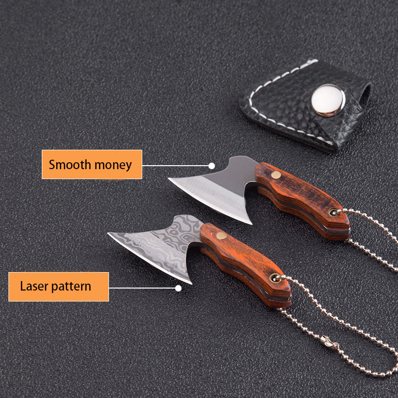 Portable Pocket Keychain Ax Knife Pocket Creative Mini Hatchet Knife Stainless Steel EDC Fixed Blade Wood Handle Kitchen Small Knives Decorating Rings