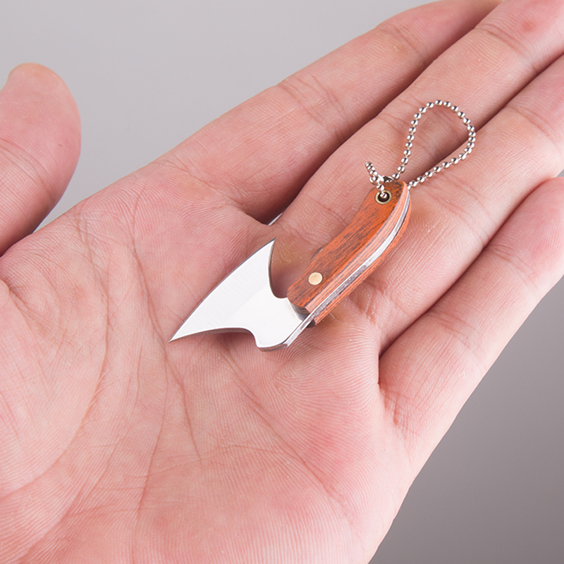 Portable Pocket Keychain Ax Knife Pocket Creative Mini Hatchet Knife Stainless Steel EDC Fixed Blade Wood Handle Kitchen Small Knives Decorating Rings