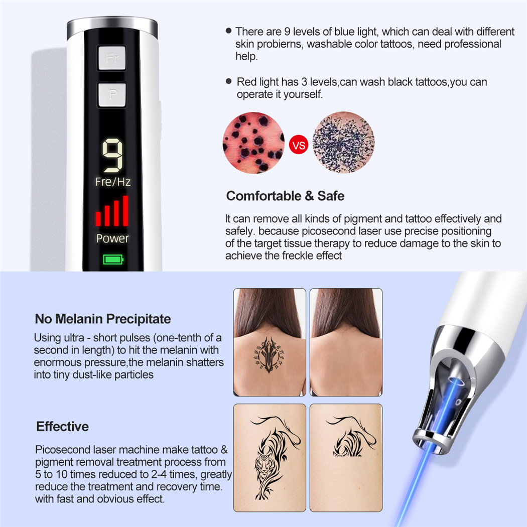 Picosecond Laser Pen Red Blue Light Tattoo Freckle Scar Mole Wart Dark Spot Skin Pigment Removal Portable Beauty Device