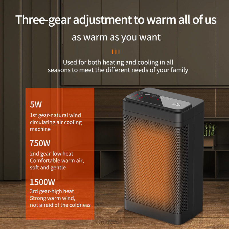 Heater For Home Electric Fan LED Display PTC Ceramic Space Heater 3 Temperature Adjustable Settings Portable