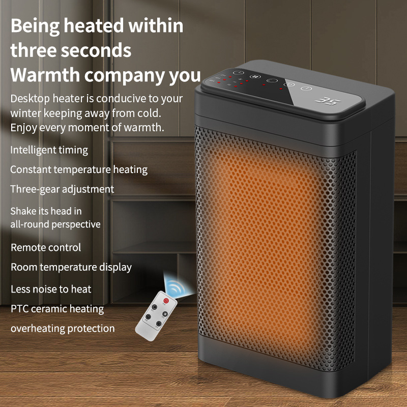 Heater For Home Electric Fan LED Display PTC Ceramic Space Heater 3 Temperature Adjustable Settings Portable