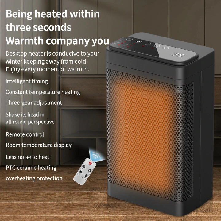 Heater For Home Electric Fan LED Display PTC Ceramic Space Heater 3 Temperature Adjustable Settings Portable