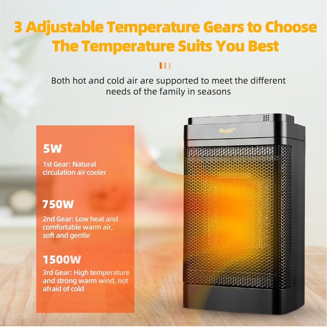 Heater For Home Electric Fan LED Display PTC Ceramic Space Heater 3 Temperature Adjustable Settings Portable