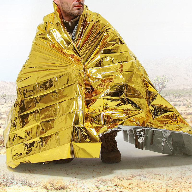 Emergency Blanket Outdoor Survive First Aid Military Rescue Kit Windproof Waterproof Foil Thermal Blanket for Camping Hiking