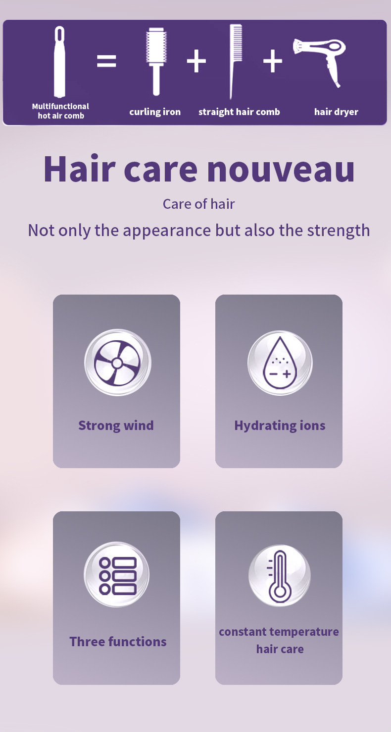 Anion Hair Dryer Hot Air Automatic Curling Iron Straight Hair Comb Dual-purpose 3 in1 Household Hair Styling High Power Electric New Upgraded