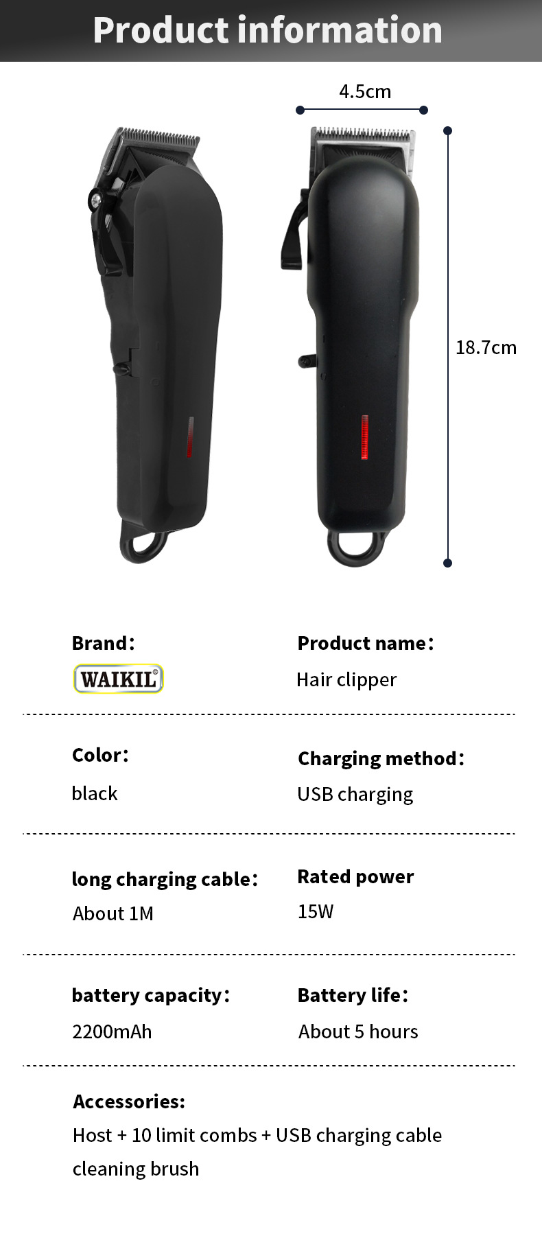 Hair Clipper Oil Head Electric Push Shear USB Charging Hair Trimmer for Men Women Household Travel Electric Barber Machine