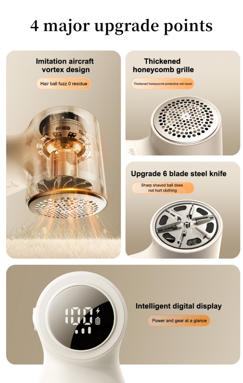Electric Hairball Trimmer Smart LED Digital Display Fabric Lint Remover USB Charging Portable Professional Fast Household Tools