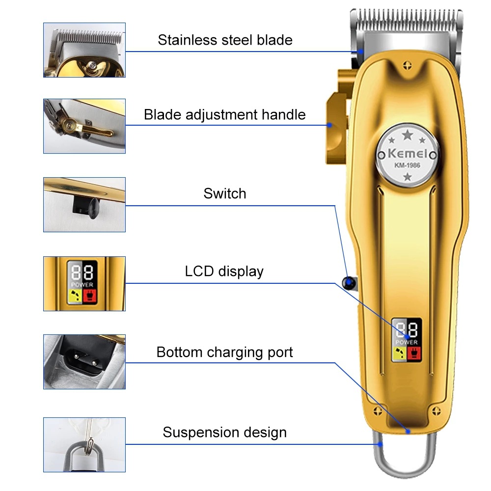 Kemei Professional Clipper All-metal Rechargeable Hair Trimmer For Barber Men Electric Beard Shaver Hair Cutting Machine