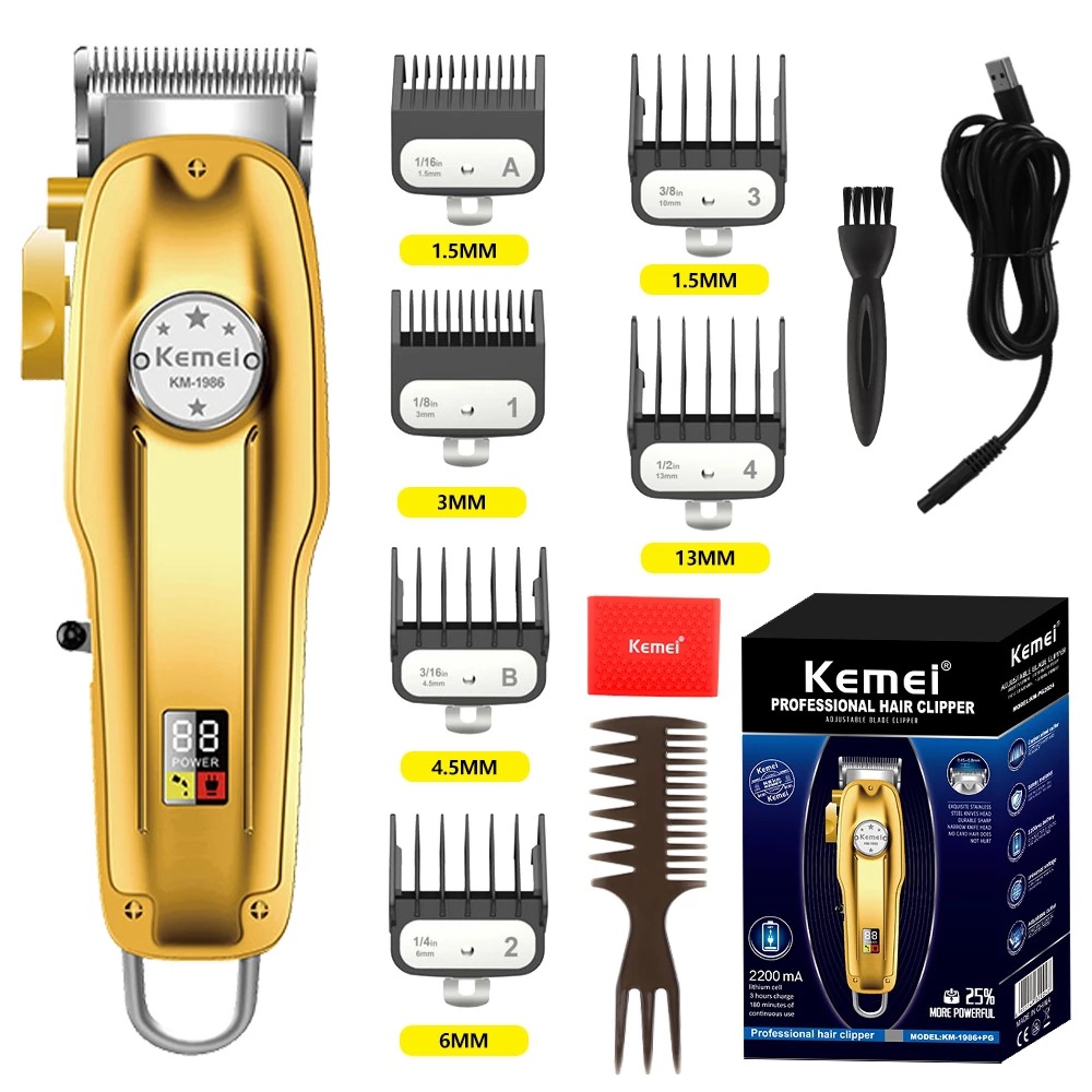 Kemei Professional Clipper All-metal Rechargeable Hair Trimmer For Barber Men Electric Beard Shaver Hair Cutting Machine