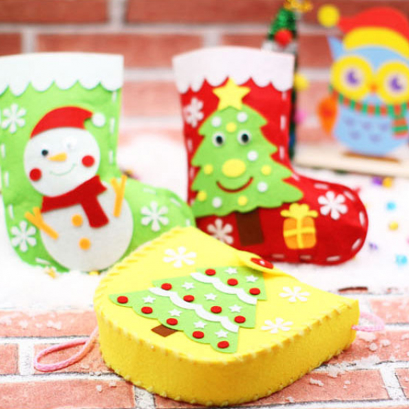 Christmas Candy Bag Kids DIY Handmade Craft Kits Creative Kindergarten Handicraft Toys Material Package Children Xmas Party Gift