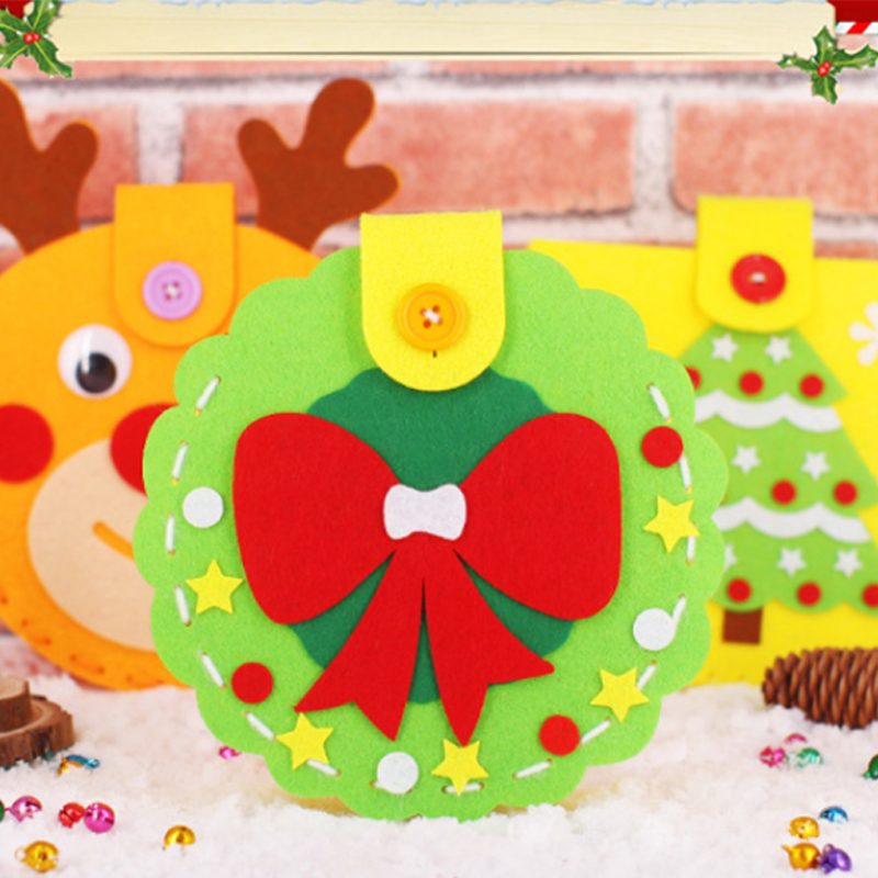 Christmas Candy Bag Kids DIY Handmade Craft Kits Creative Kindergarten Handicraft Toys Material Package Children Xmas Party Gift