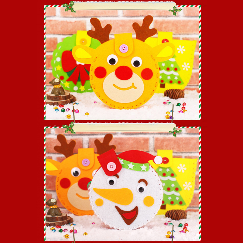 Christmas Candy Bag Kids DIY Handmade Craft Kits Creative Kindergarten Handicraft Toys Material Package Children Xmas Party Gift