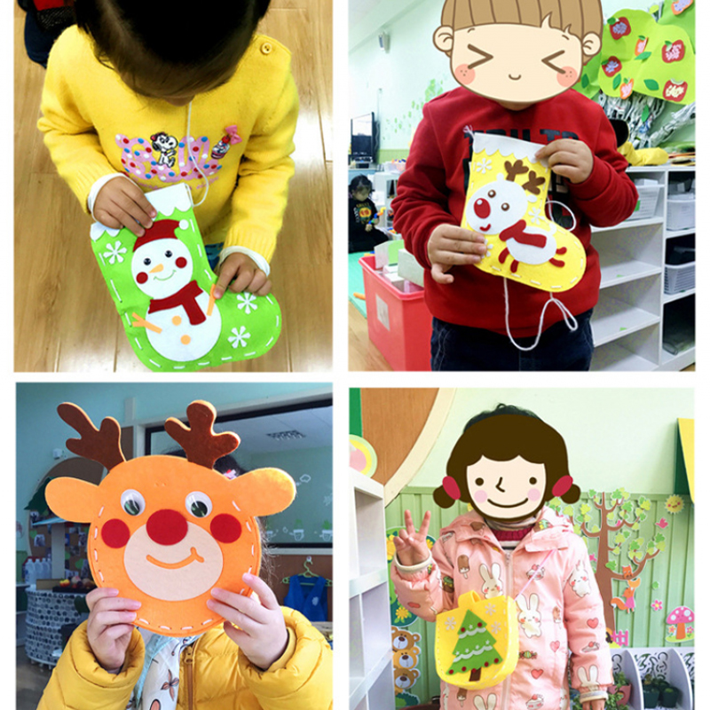 Christmas Candy Bag Kids DIY Handmade Craft Kits Creative Kindergarten Handicraft Toys Material Package Children Xmas Party Gift