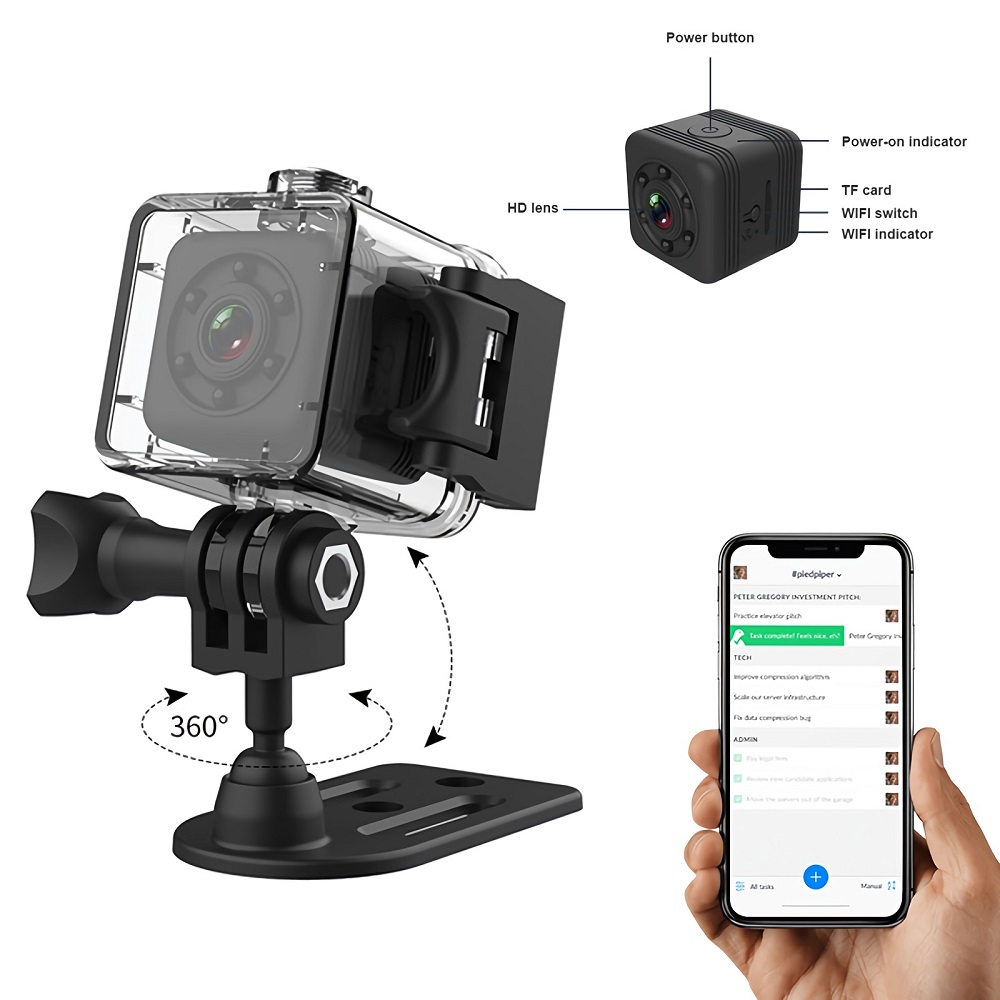 SQ29 Mini WiFi Camera Night Vision VGA 480p Wireless Hotspot Remote Monitor Phone App Motion Detection DVR Camcorder Photo Trap