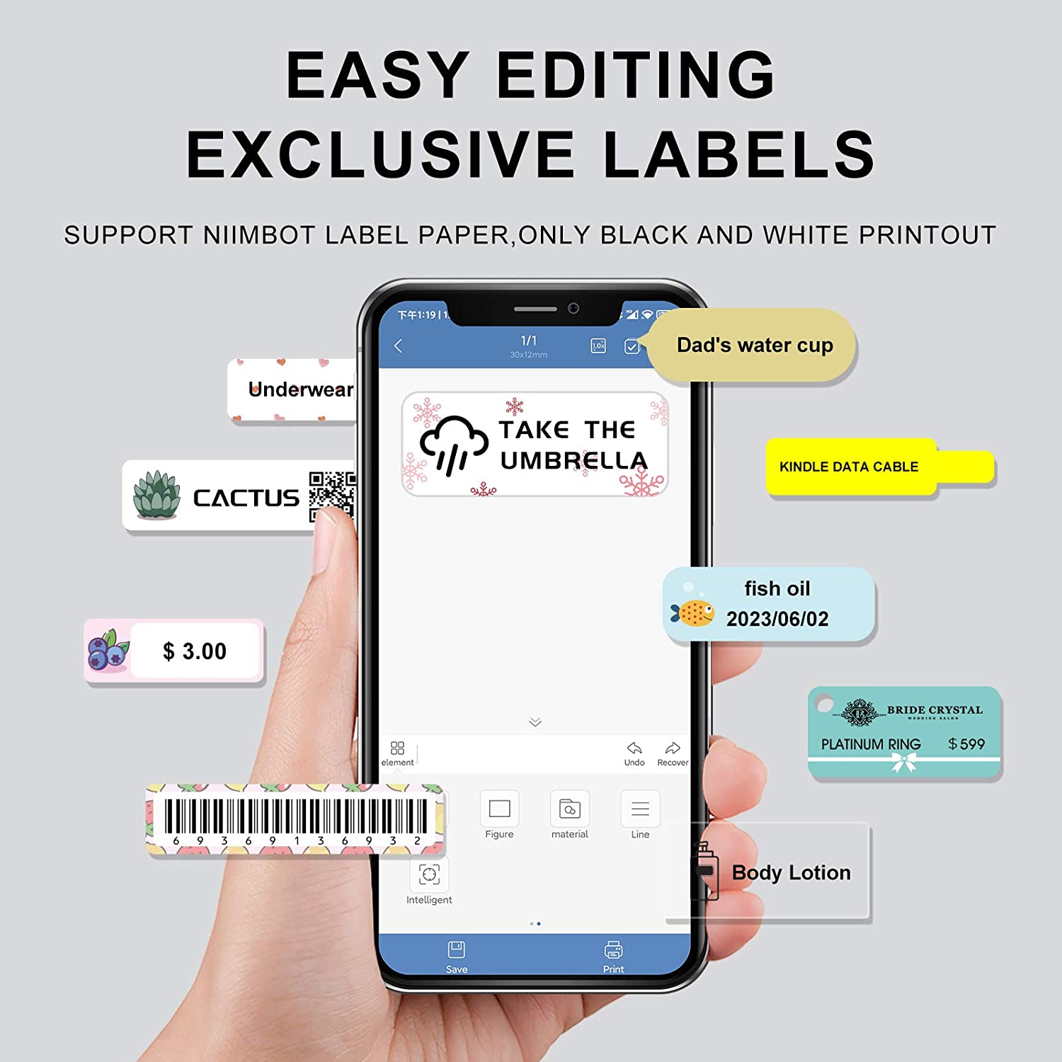 NiiMbot D110 Portable Label Maker Wireless Label Printer Tape Included Multiple Templates Available for Phone Office Home