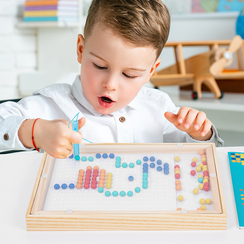 Children's Wooden Magnetic Bead Jigsaw Puzzle Toy Baby Educational Early Education Toy Magnetic Doodle Board Magna Dots Fun Toy Tablet Sketch Toys Airplane And Car Ride Activities