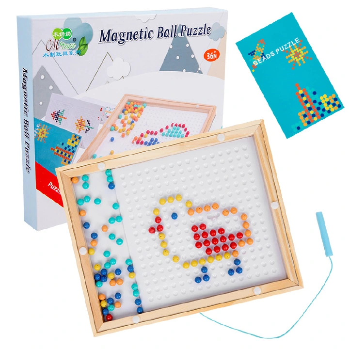 Children's Wooden Magnetic Bead Jigsaw Puzzle Toy Baby Educational Early Education Toy Magnetic Doodle Board Magna Dots Fun Toy Tablet Sketch Toys Airplane And Car Ride Activities