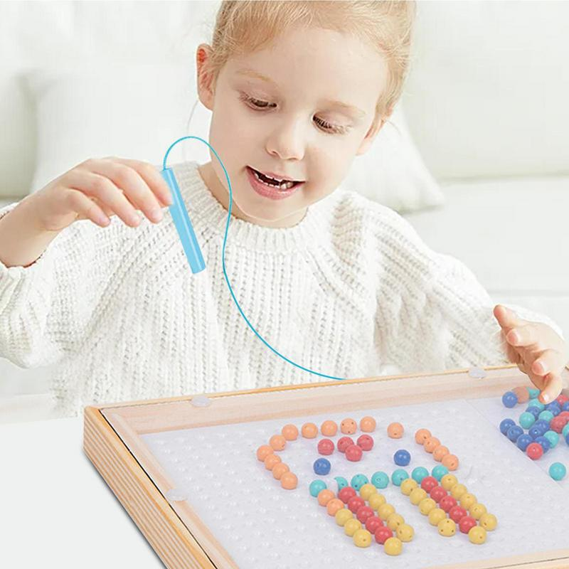 Children's Wooden Magnetic Bead Jigsaw Puzzle Toy Baby Educational Early Education Toy Magnetic Doodle Board Magna Dots Fun Toy Tablet Sketch Toys Airplane And Car Ride Activities